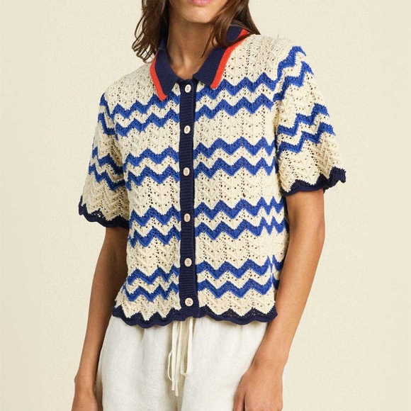 Trovata Birds of Paradis Paloma Cardigan in Blue Stripe